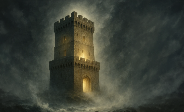 An ancient stone fortress standing strong against a stormy sky, a visual metaphor for the Stoic concept of the Inner Citadel and mental resilience. inner-citadel-stoic-fortress-of-the-mind